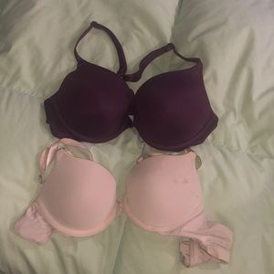 Maroon push up bra from PINK. Beige push up bra is from AERIE